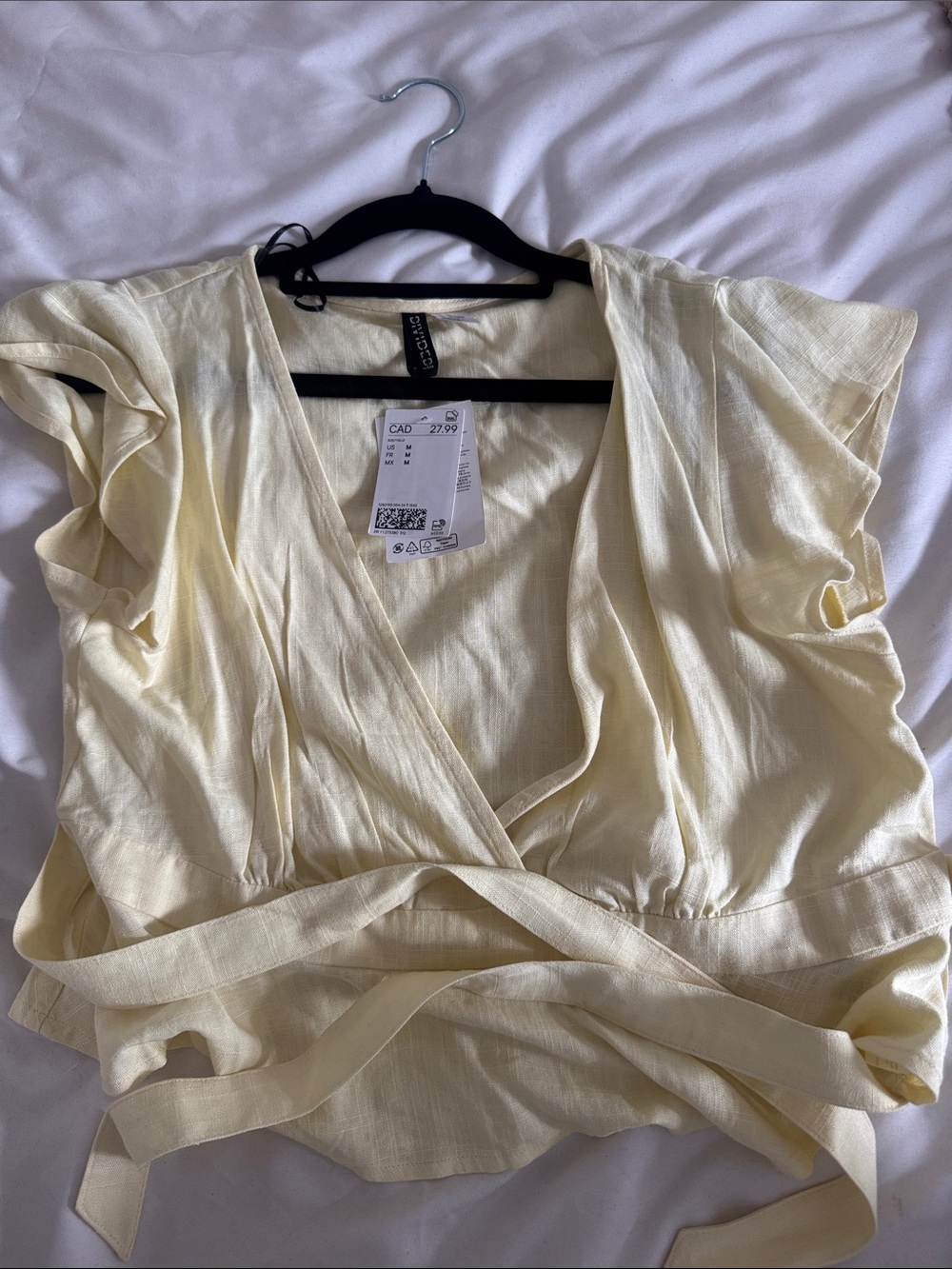H&M Pale Yellow Wrap Blouse with Tie Waist